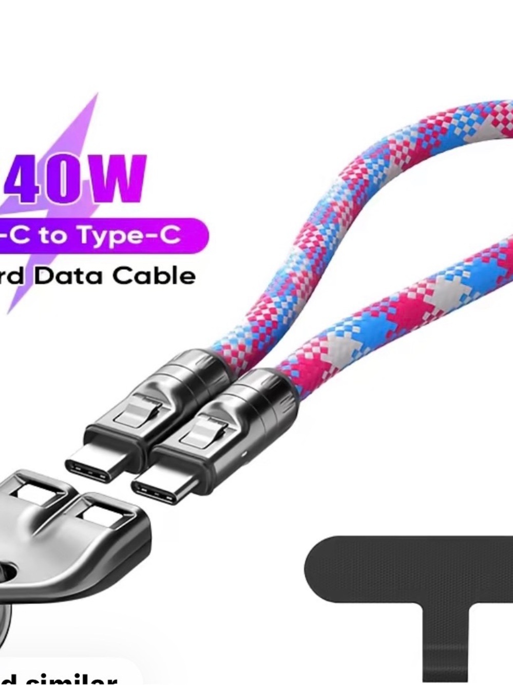 Braided USB-C to USB-C 40W Fast Charging Cable - Pink Blue